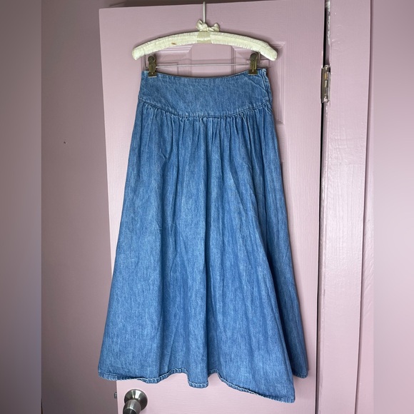 Vintage Calvin Klein High-Waisted Jean Midi Skirt - Picture 1 of 5